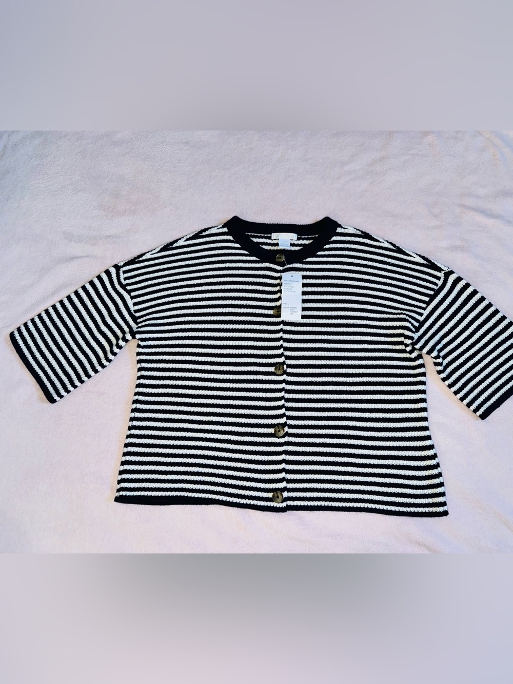 Design History Women’s Striped Cardigan Sweater Evening Blue Coconut Milk L